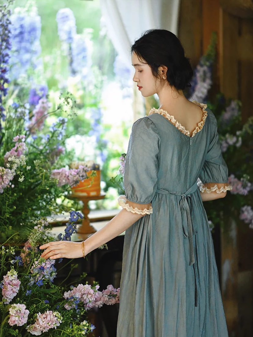 Mori Kei Fairy Dress High-Waisted Dress Mid-Sleeve Dress 36342:547062