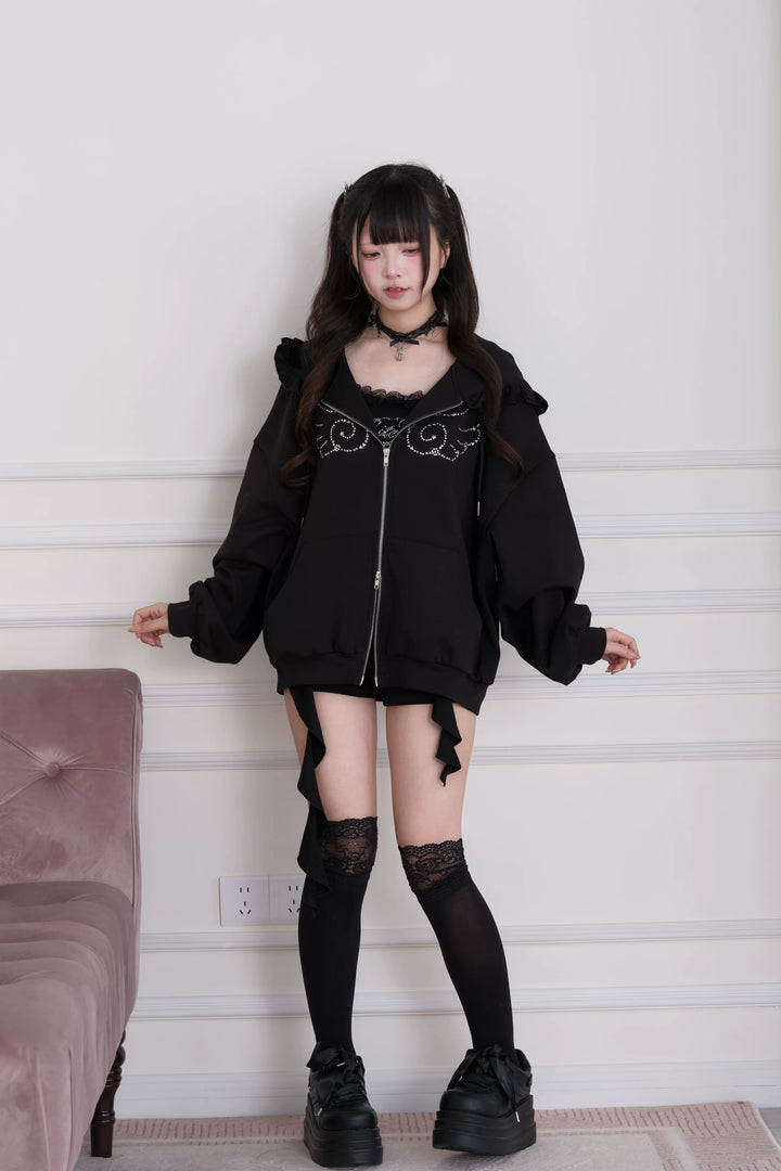Sporty Hoodie Jacket 4-Piece Set, Hot-Fix Rhinestone 45857:865877