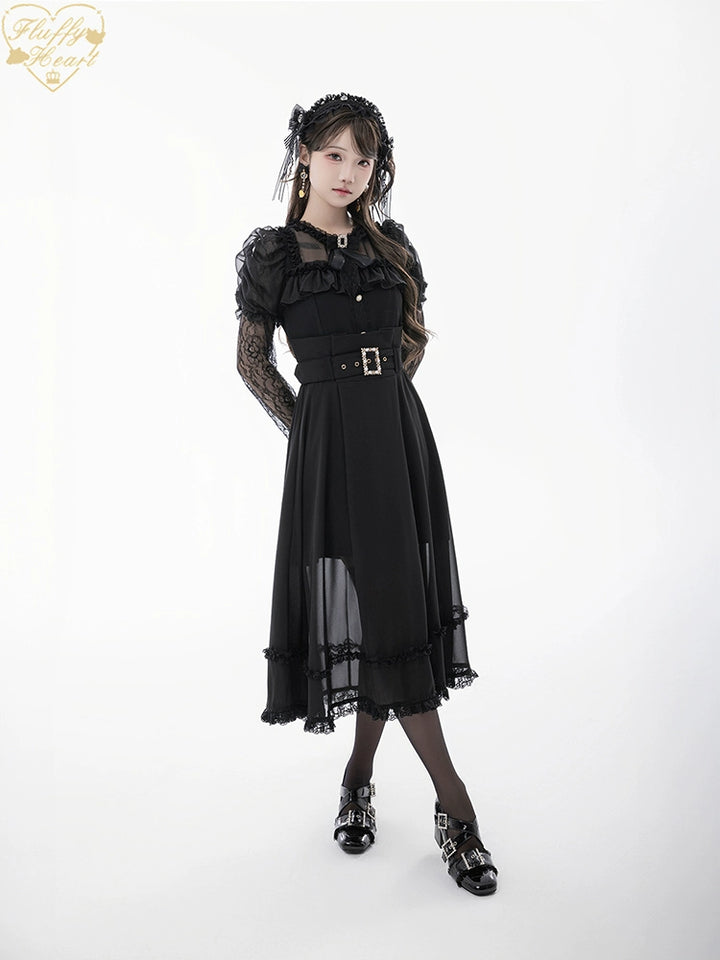 Lace-sleeves Jirai Kei Blouse & Voile Skirt With Detachable Belt 42954:758901