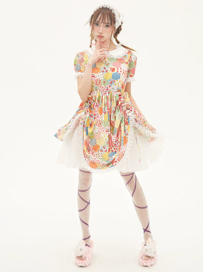 Sweet Lolita Dress Kidcore Floral Dress Drawstring Dress 36156:543110