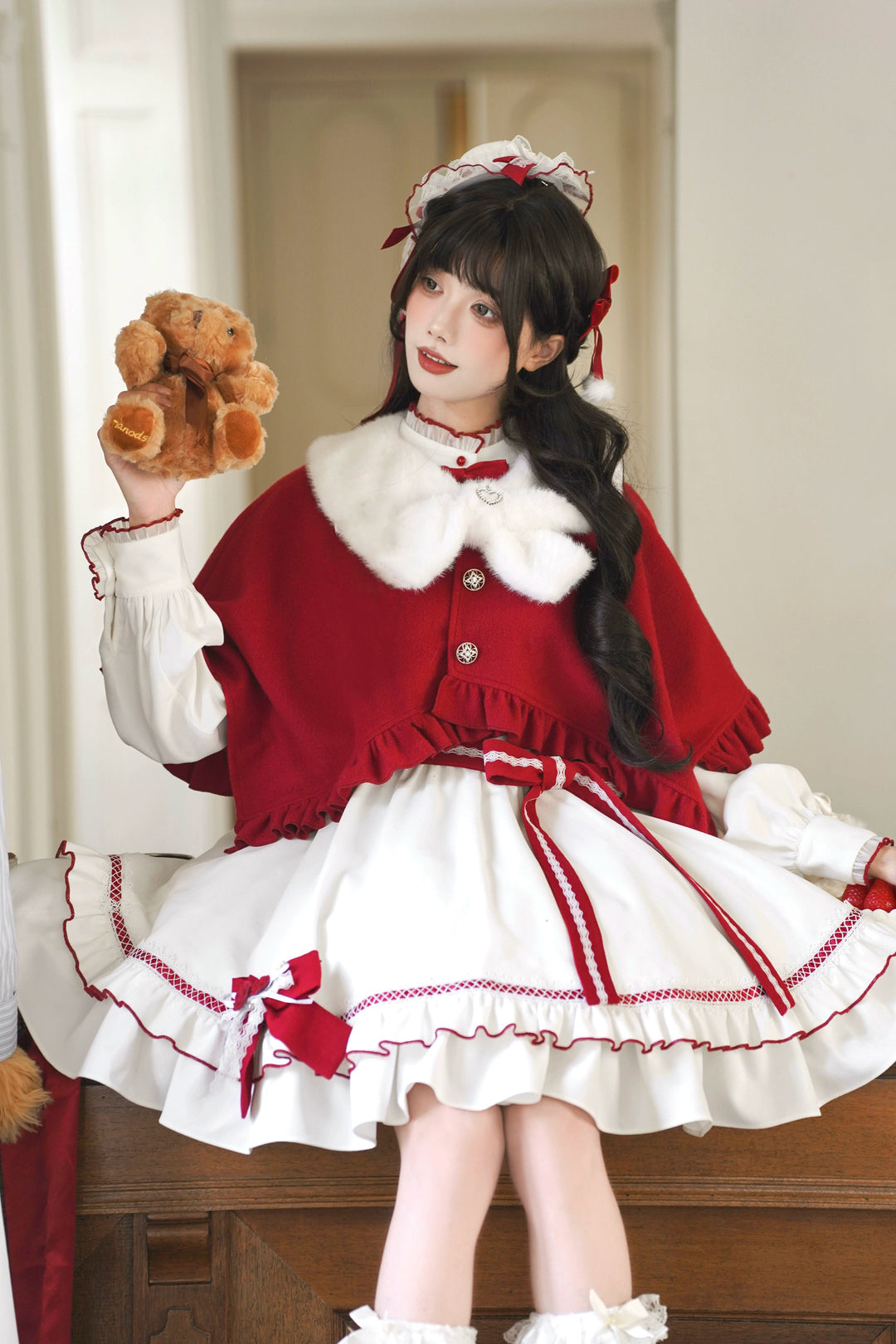 Christmas Dress Outfit, Red Cape with Detachable Collar 44323:805000