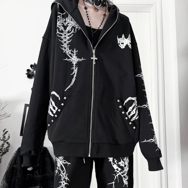 Gothic Skull Printed Jacket and Sport Pants Set 46060:873891