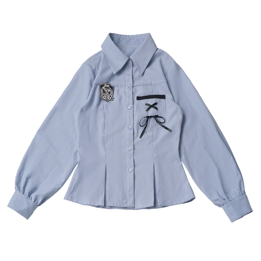 Preppy Reversible Plaid Jacket Set, Striped Blouse (L M S) 45874:868451