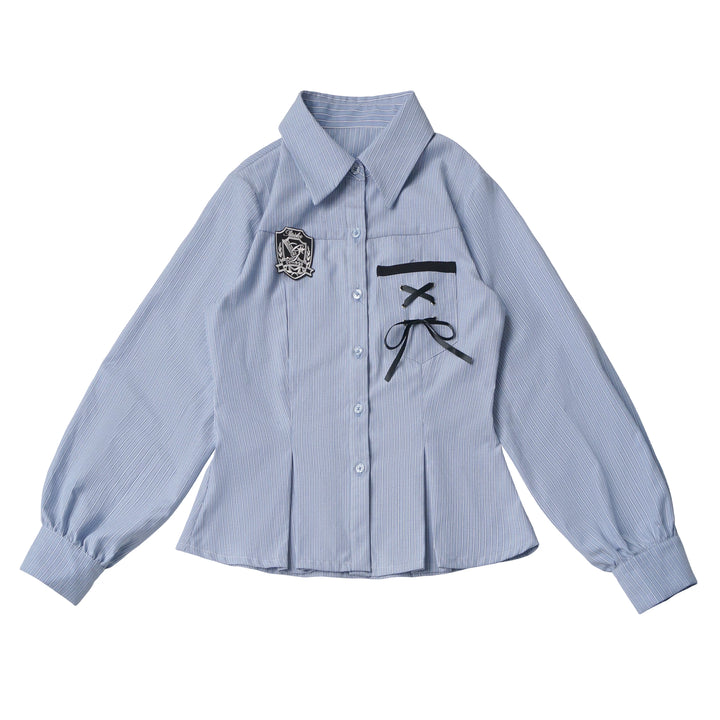 Preppy Reversible Plaid Jacket Set, Striped Blouse (L M S) 45874:868451