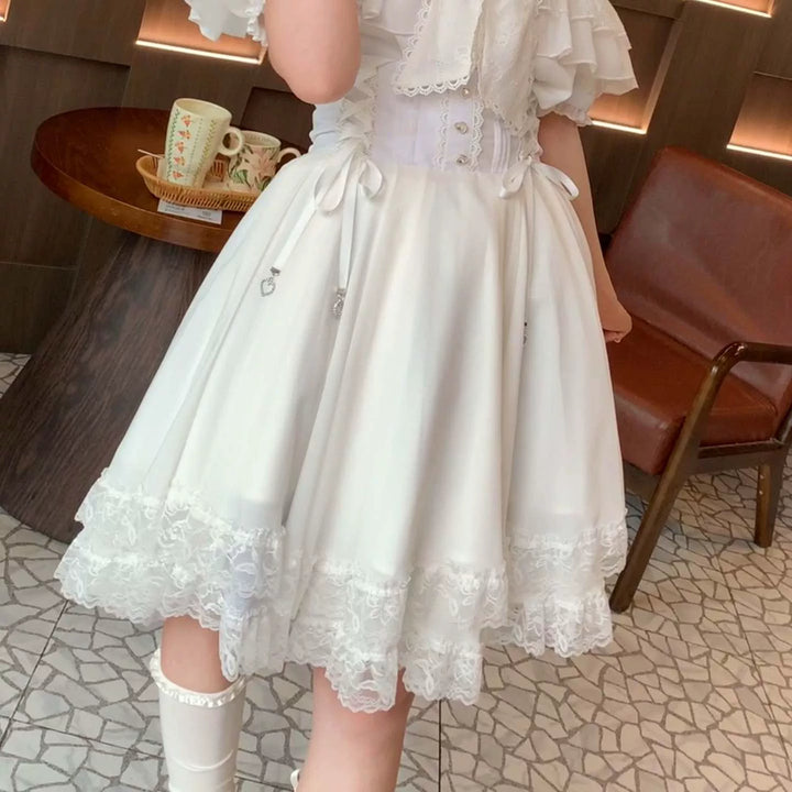 Summer Jirai Kei Outfit, Chest Lace Flounce Hem (2XL 3XL 4XL L M S XL) 45699:858959