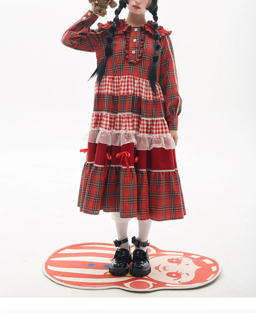 Sweet Lolita Dress Kawaii Dress Retro Dress Red Plaid Dress 36148:542764 36148:542764