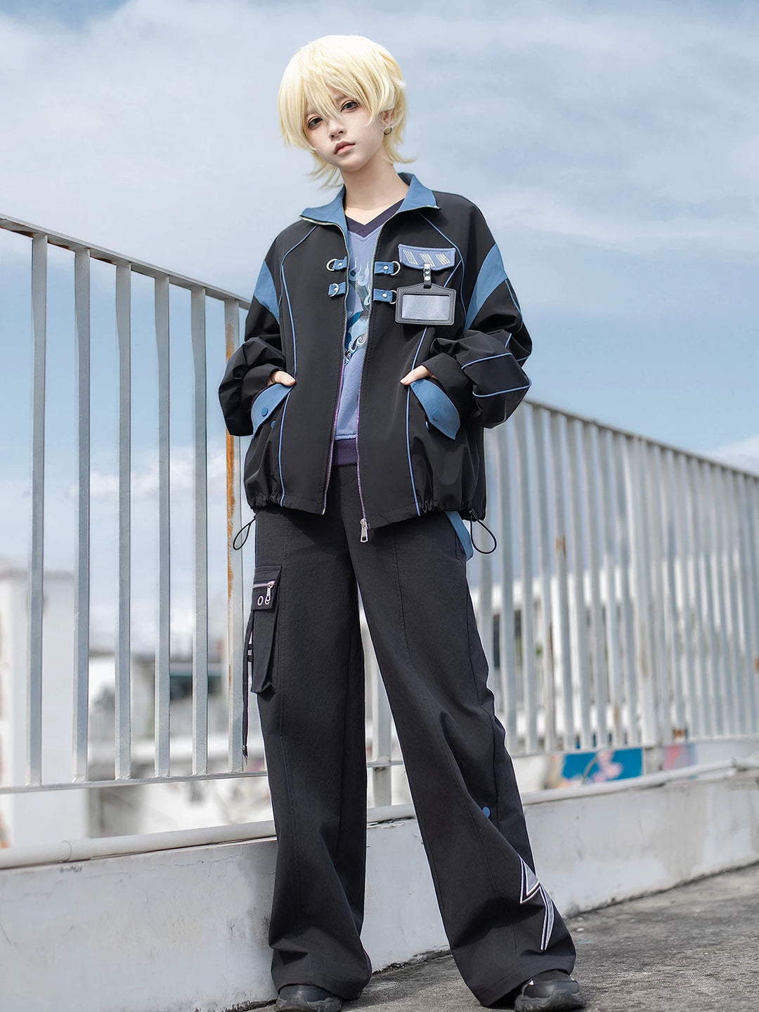 Techwear Cargo Pants & Jacket Set, Volt Cat Print 45822:863871