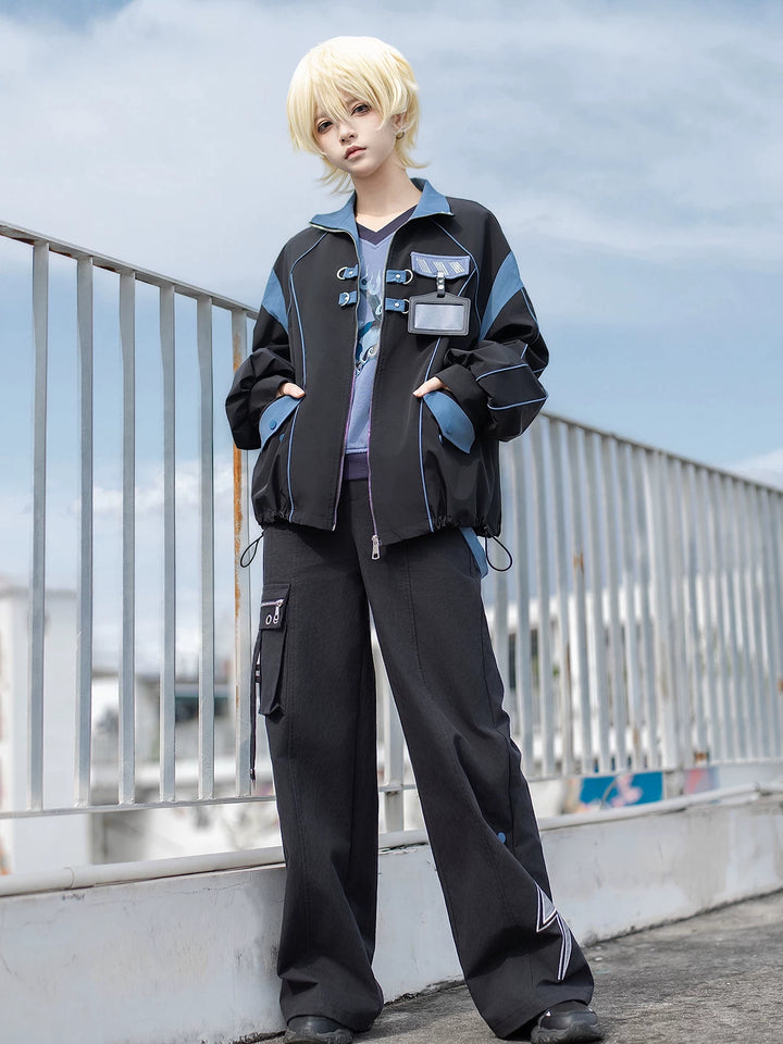 Techwear Cargo Pants & Jacket Set, Volt Cat Print 45822:863871