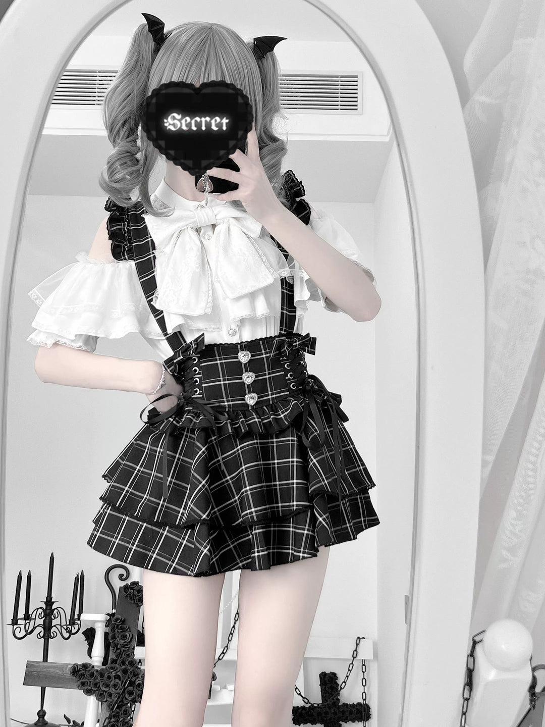 Solid Ryousangata Blouse, Lace Open-shoulder 44164:801563