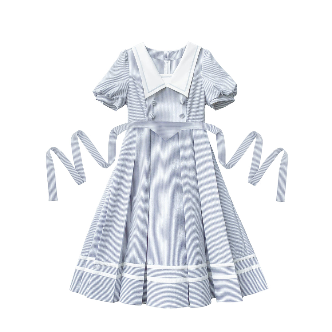 Summer JK Uniform Striped Dress, Sailor Collar (L M S XL) 43627:781354