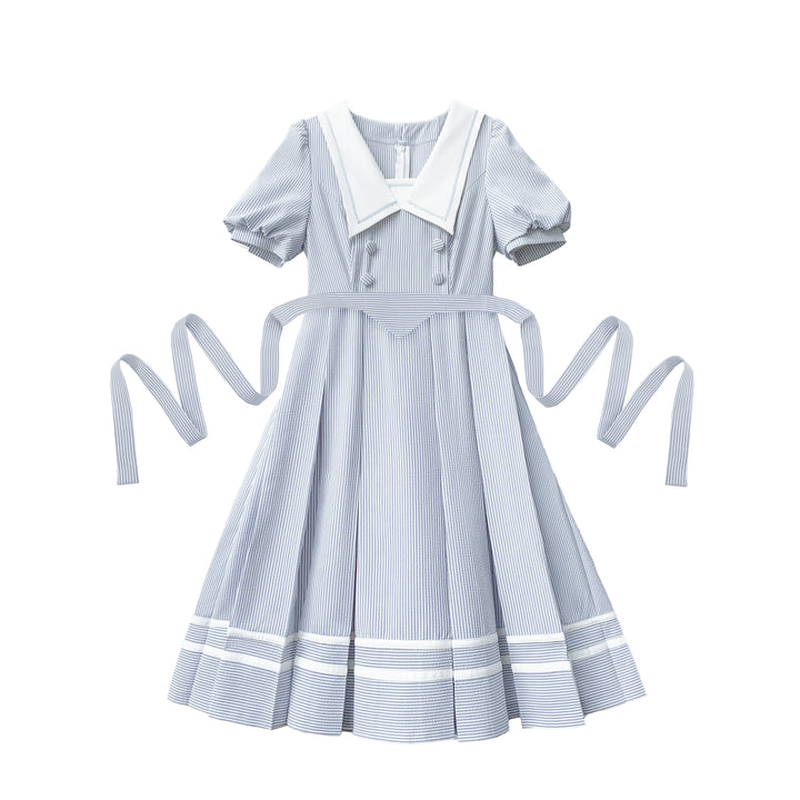 Summer JK Uniform Striped Dress, Sailor Collar (L M S XL) 43627:781354
