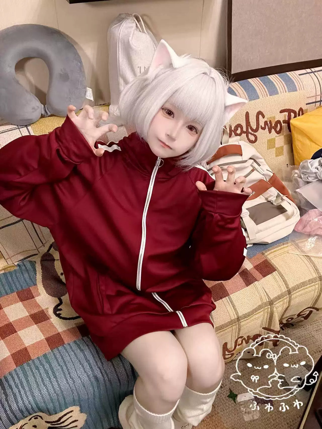 Red Jersey Outfit, Sporty Jacket & Elastic Waist Pants 44860:827128