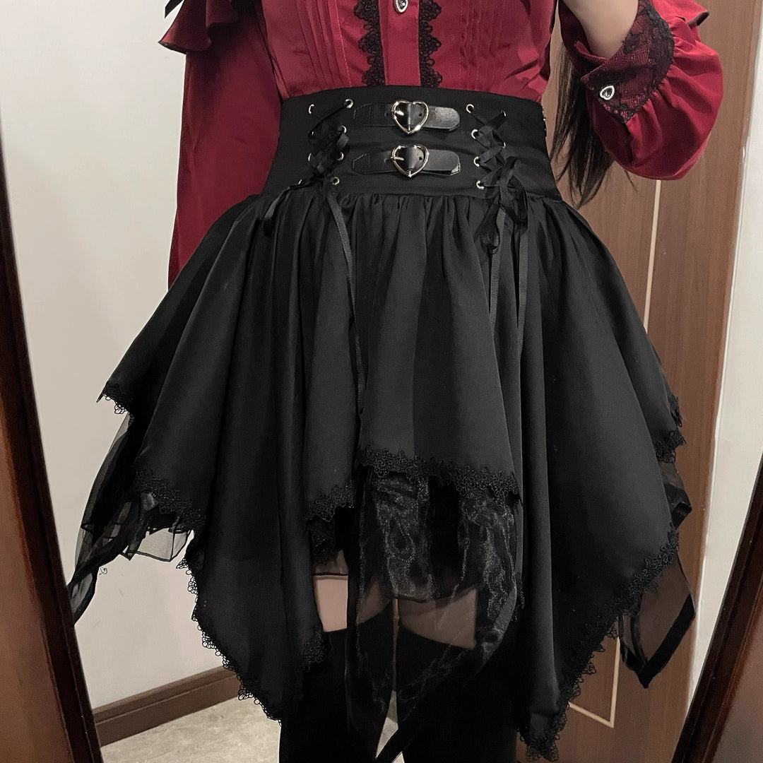 Gimmetheyoung★韓国★人気★ G_STITCH GORED SKIRT 3色 Jirai Kei Skirt Irregular Hem Skirt Multi-layered Skirt