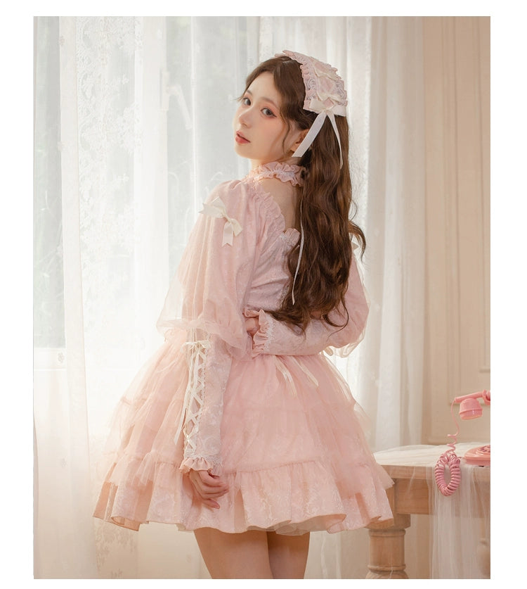 Gothic Lolita Dress Long Sleeve Dress Black Pink Puffy Dress 32084:381968