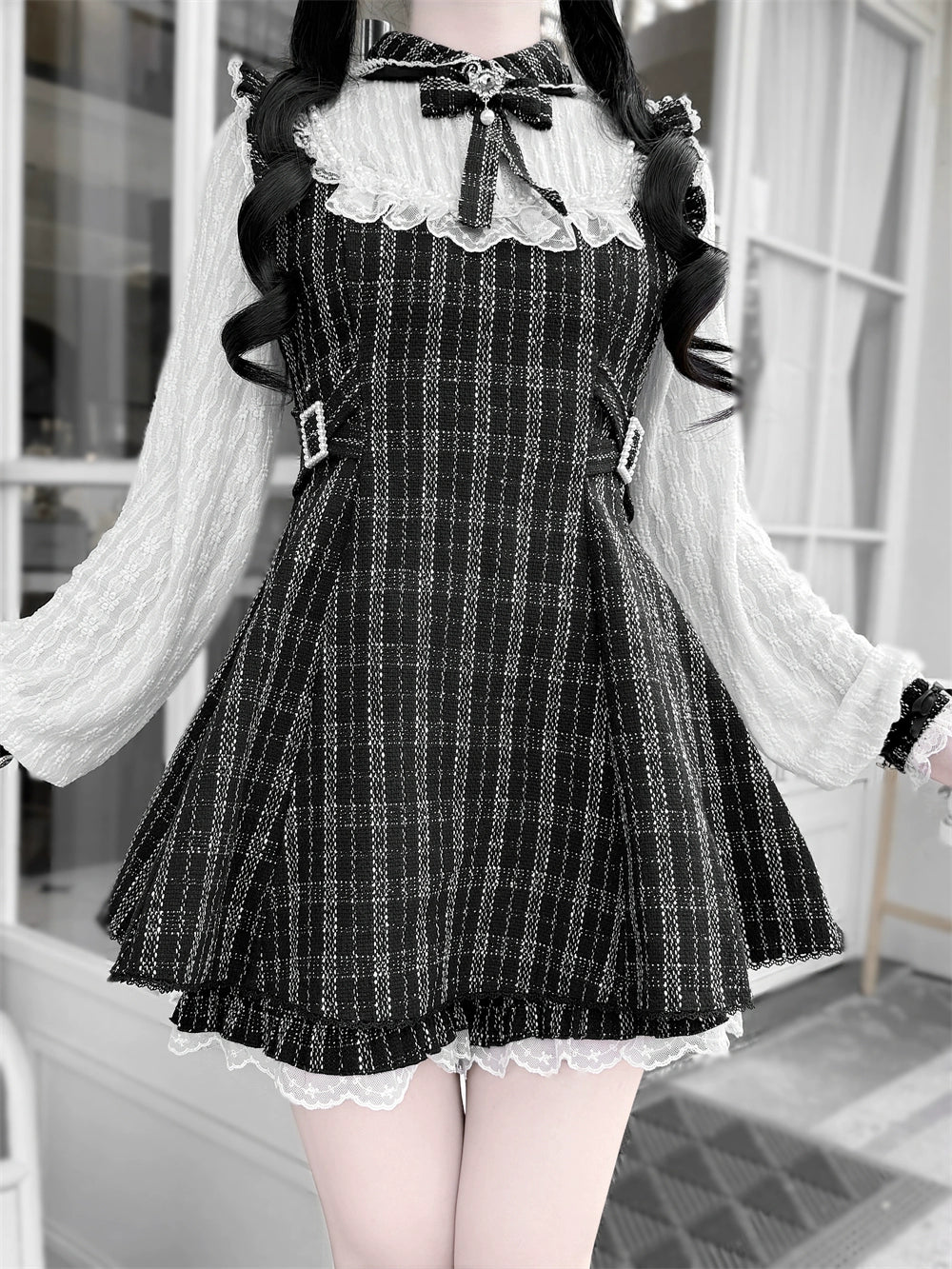 Tweed Ryousangata Dress Set, Elastic Waisted Shorts 44144:797225