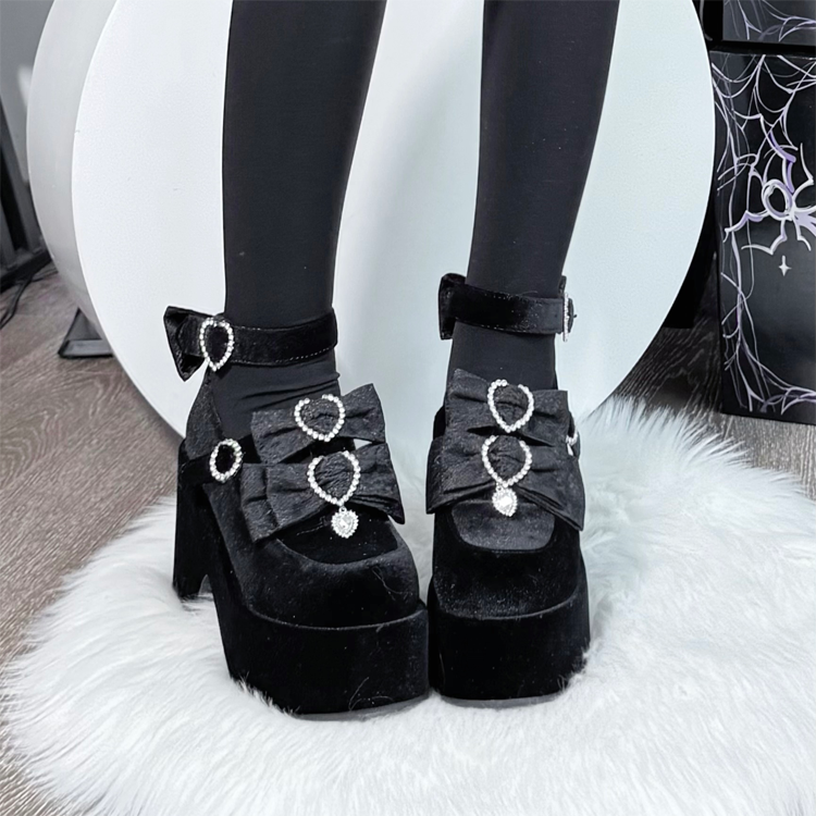 Jirai Kei Chunky Heel Platform Shoes, Glittering Rhinestone 44217:800440