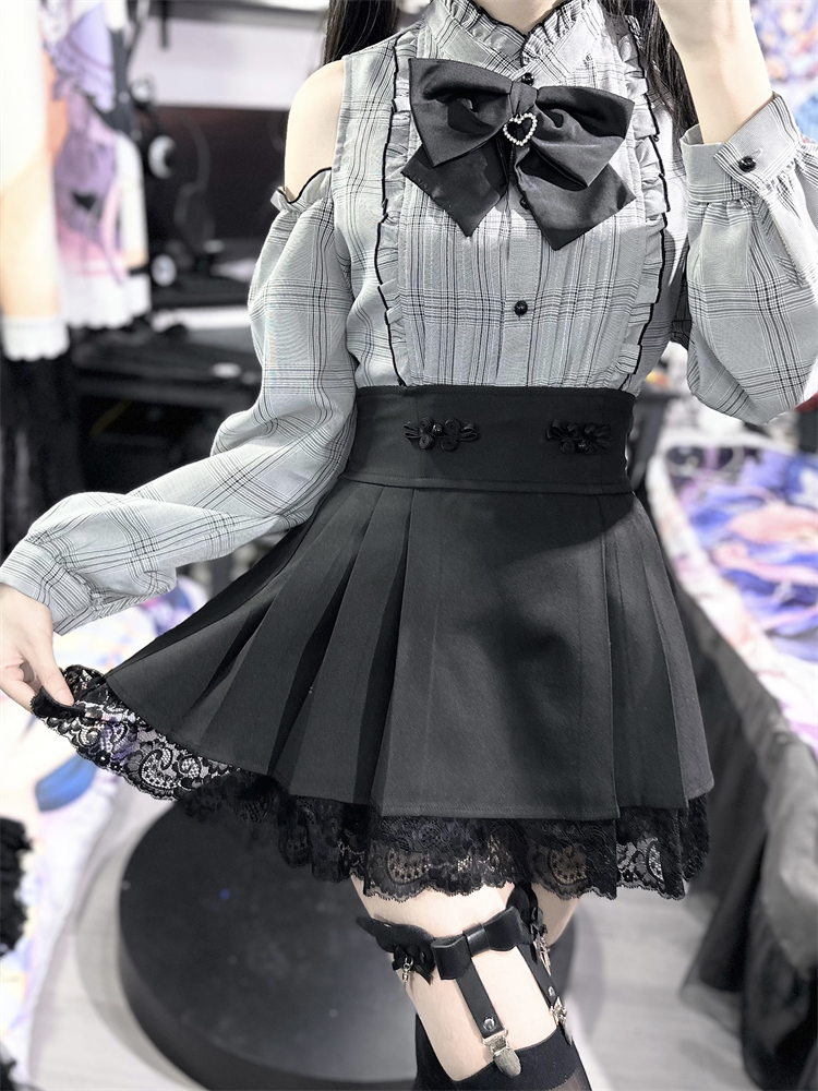 Jirai Kei Skirt Chinese Style High-Waisted Black Mini Skirt 34504:462128
