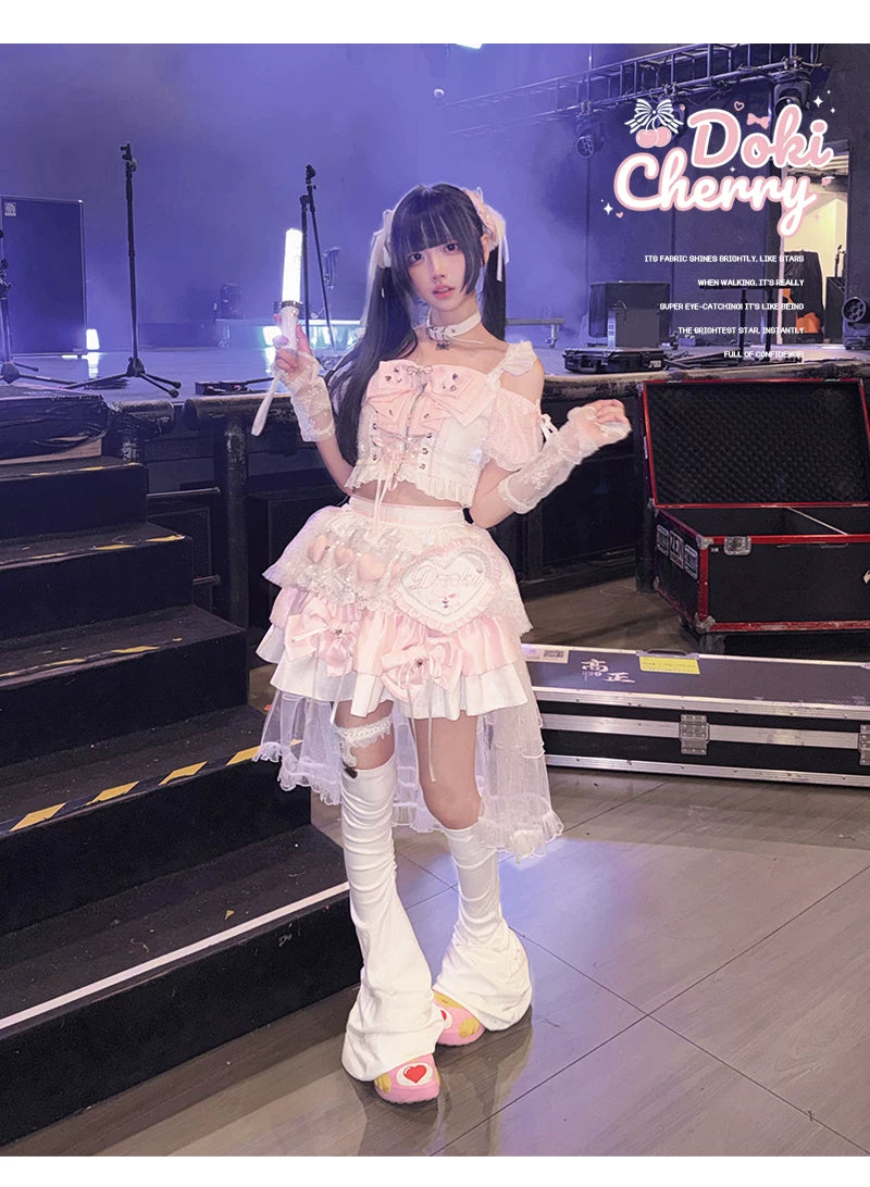 Chika Idol Outfit, Pink Heart-Decorated Top & Skirt 44770:827352