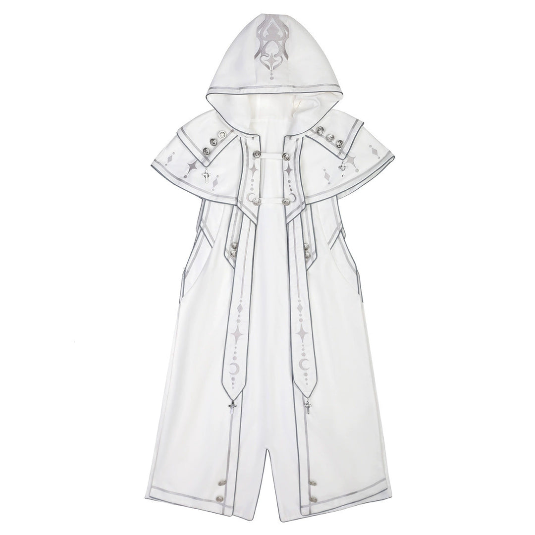 Cyberpunk Cloak Set White Hooded Cloak Top And Shorts (L M S / Cloak) 38820:602038