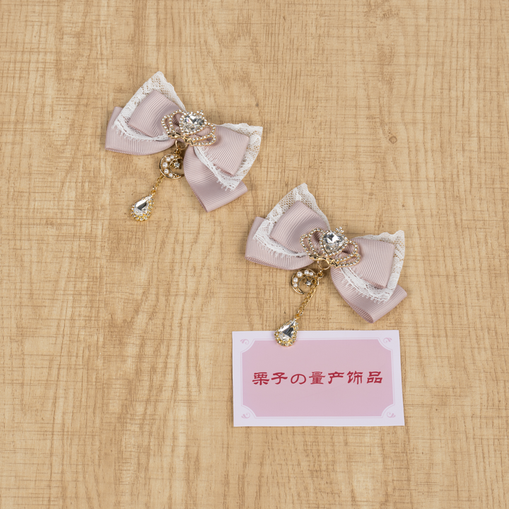 Jirai Kei Bow Hair Clips, Rhinestone Crown and Pearl Chain 44194:802721
