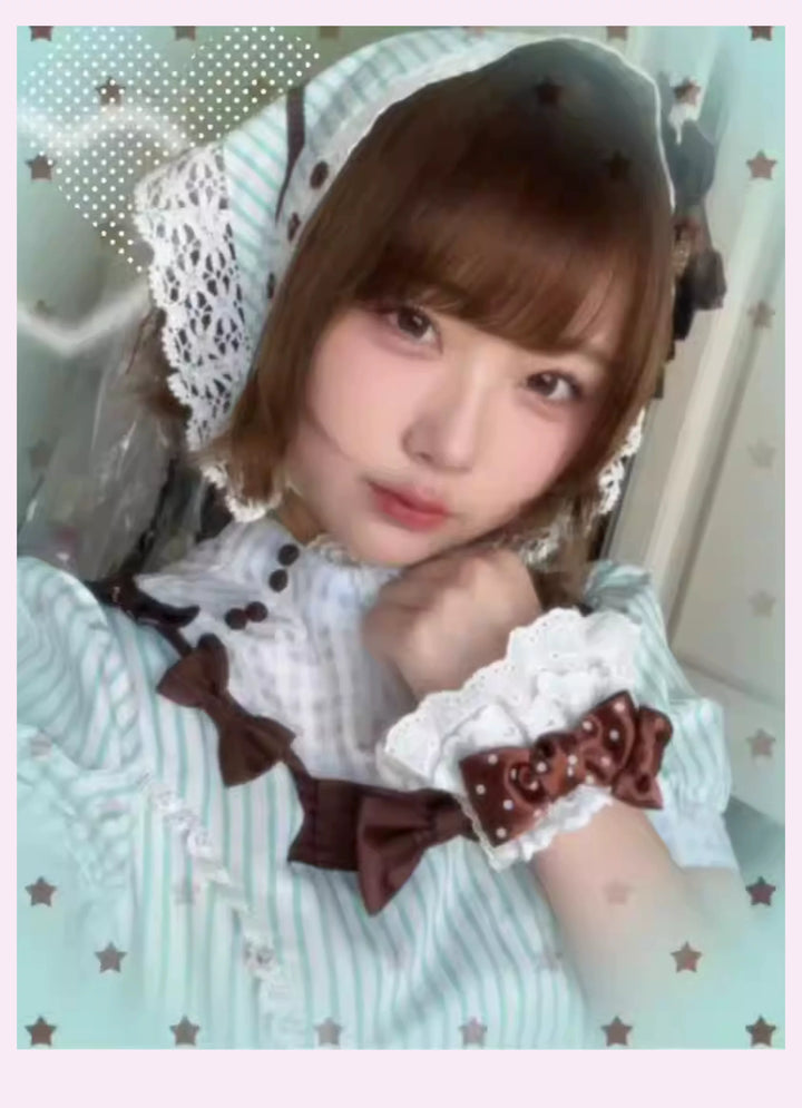 Old School Lolita Striped Dress, Cross Apron (M) / L M S XL) 45136:836815