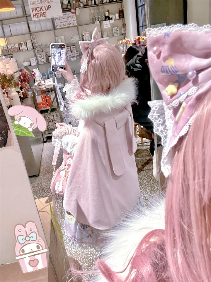 Sweet Lolita Winter Coat Woolen Coat Petal Hem Hooded Cape 40652:672116