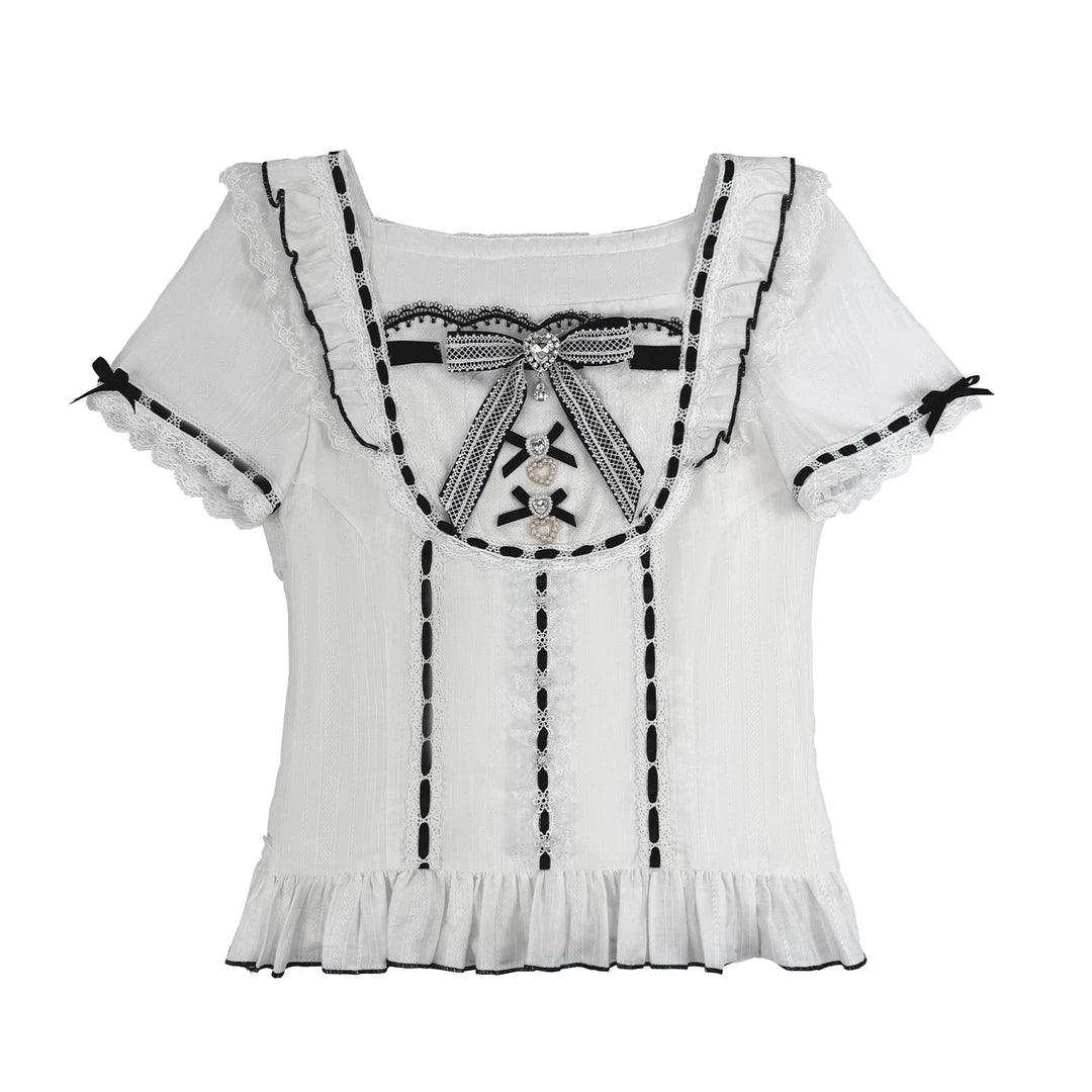 Jirai Kei Cotton Shirt, High-Waisted Suspender Skirt (2XL L M S XL / Pre-order) 45267:845218