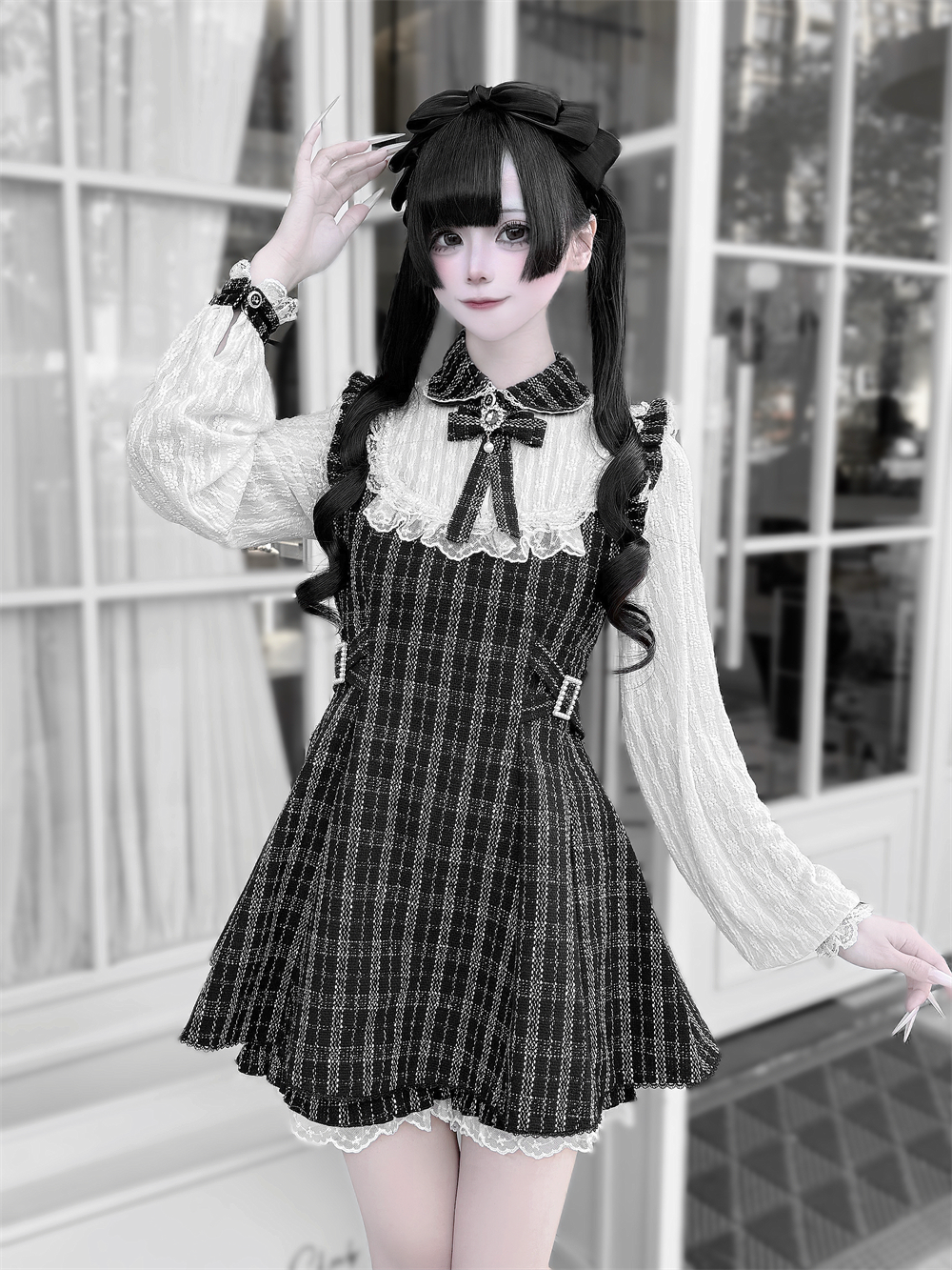 Tweed Ryousangata Dress Set, Elastic Waisted Shorts 44144:797221