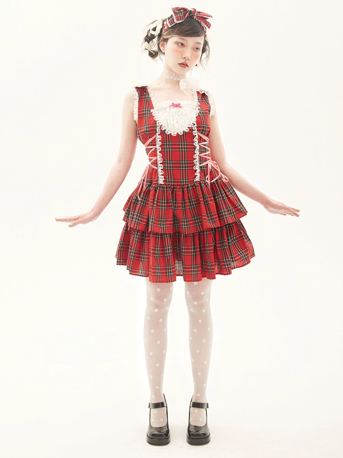 Lolita Dress Retro Red Plaid Dress Cool Girl Dress 36162:543222