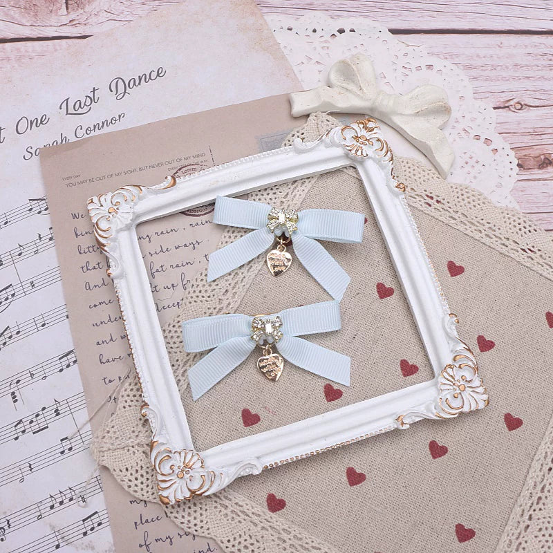 Jirai Kei Hair Clip, Rhinestone Bow & Heart Pendant 45071:834144