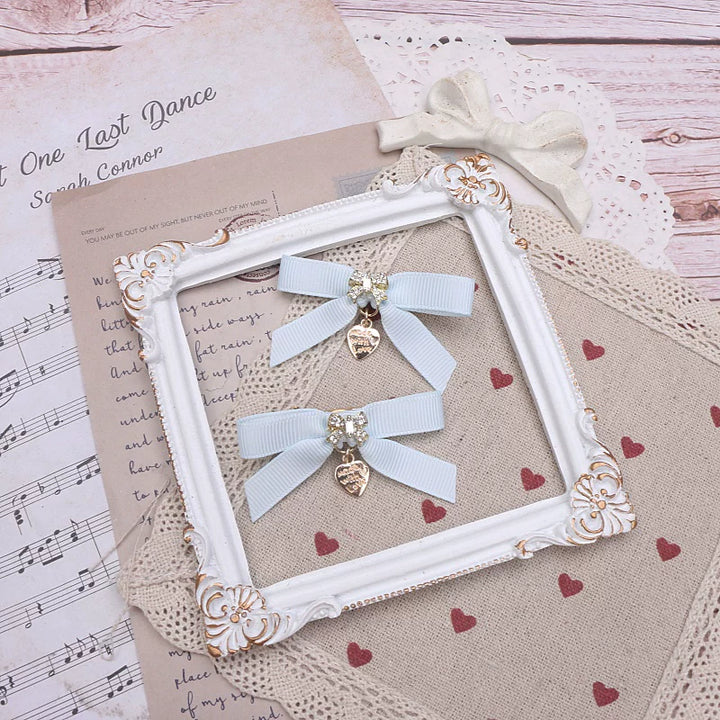 Jirai Kei Hair Clip, Rhinestone Bow & Heart Pendant 45071:834144