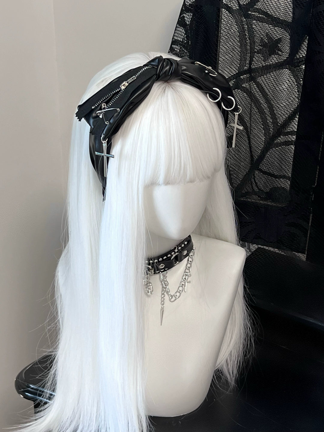 Dark Gothic Hair Clasp Punk Bow Headdress Leather Headband 37268:555172 37268:555172