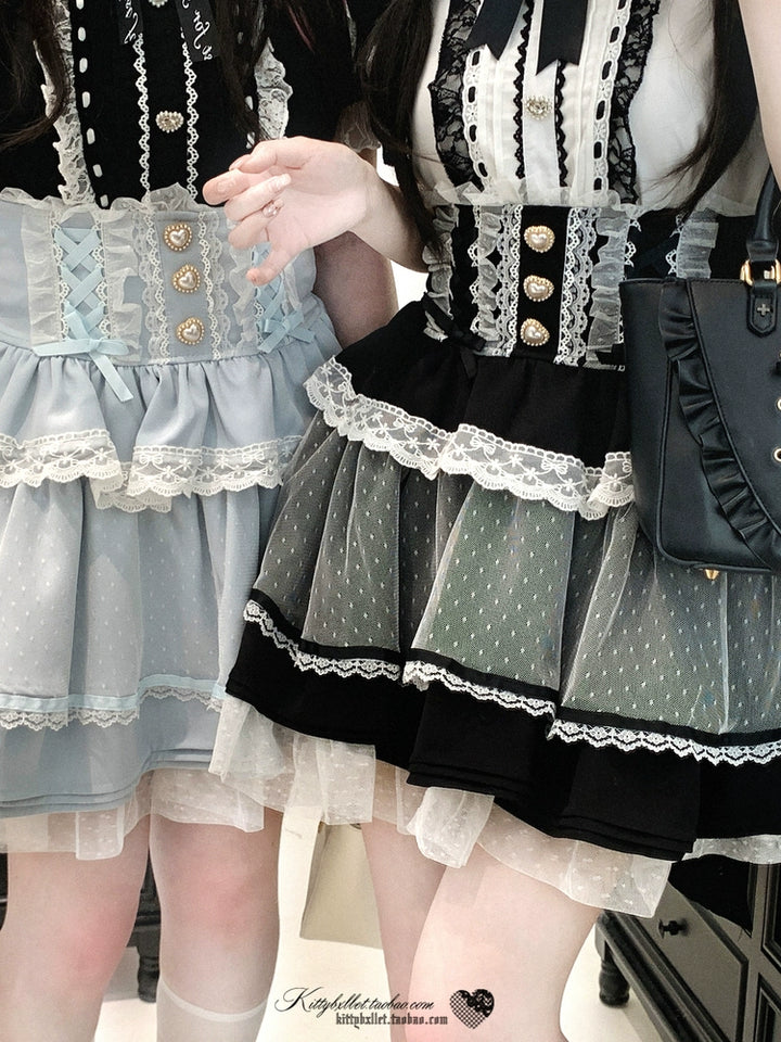 High-waist Rousangata Skirt, Sheer Dot Veil Hem 43693:783054