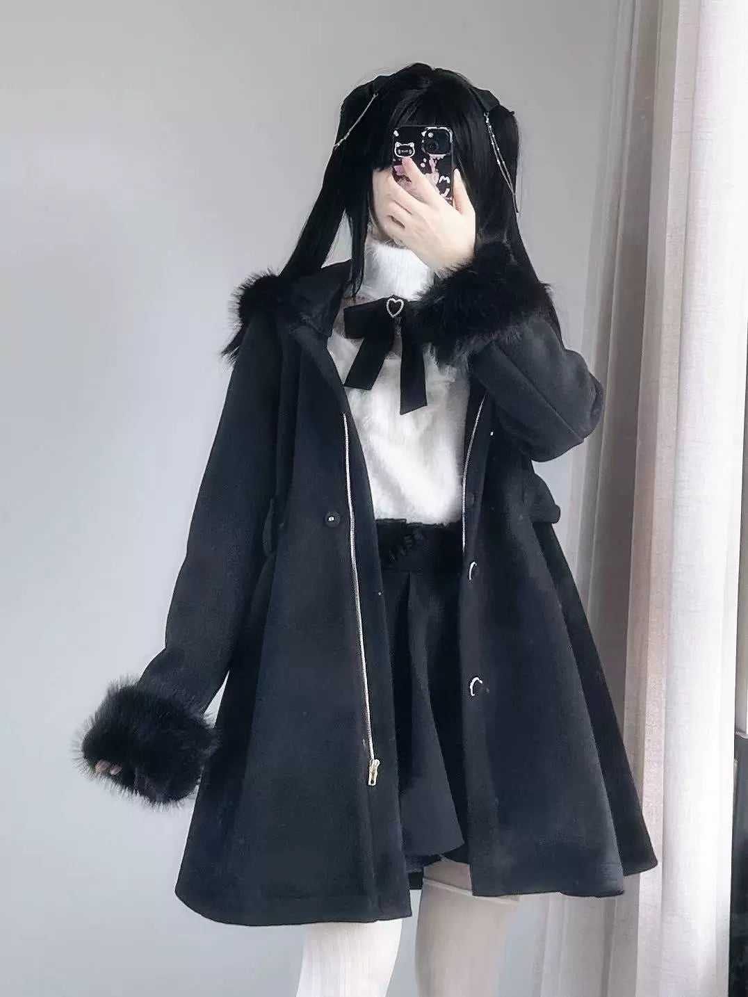 Jirai Kei Wool Coat Plush Coat Bunny Ears Kawaii Coat 34380:463742 34380:463742