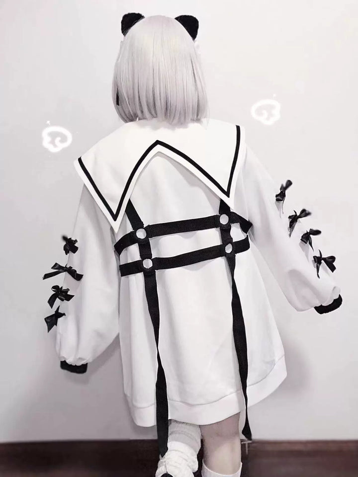 Plus Size Jirai Kei Coat Sailor Collar Sports Jacket With Knot Bow 32926:409326