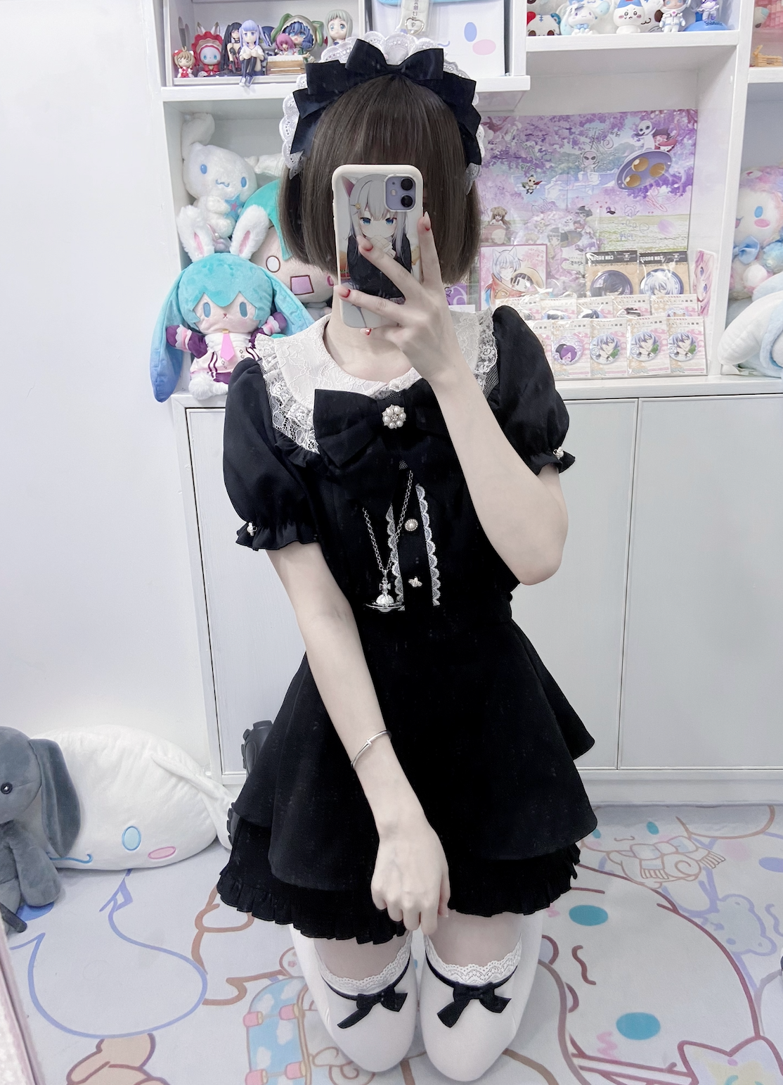 Jirai Kei Set Up Blue Black Pink Blouse And Shorts (L M S XL / Black) 21646:332126