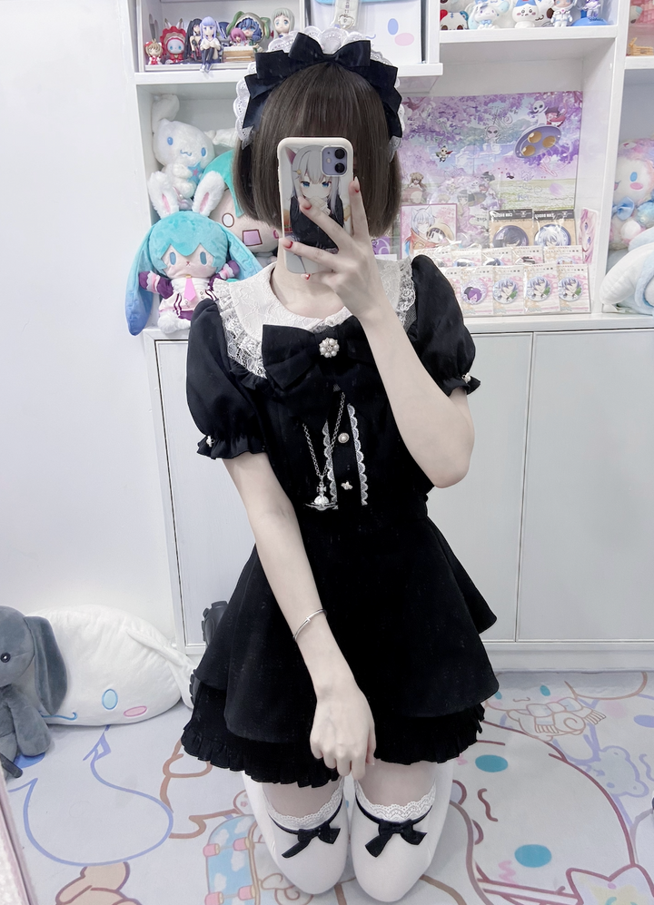 Jirai Kei Set Up Blue Black Pink Blouse And Shorts (L M S XL) 21646:332126