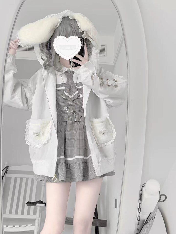 Bunny Ear Jirai Kei Coat, Plush Pockets (L M) 43754:784943