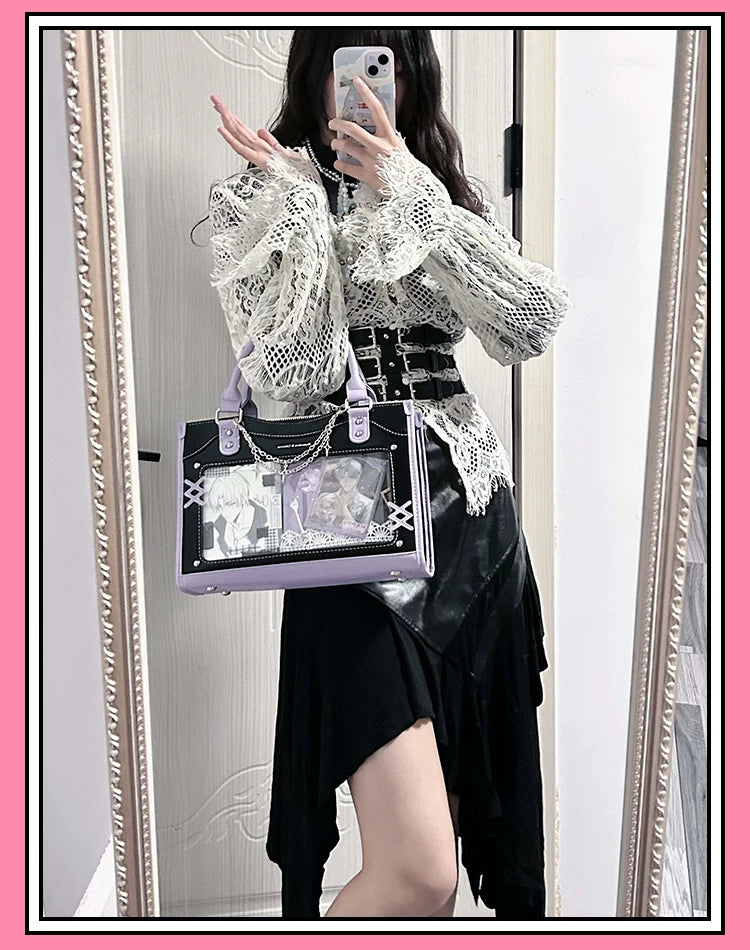 Y2K Square Shaped Ita Bag, Clear Window & Star Chain 45418:848144