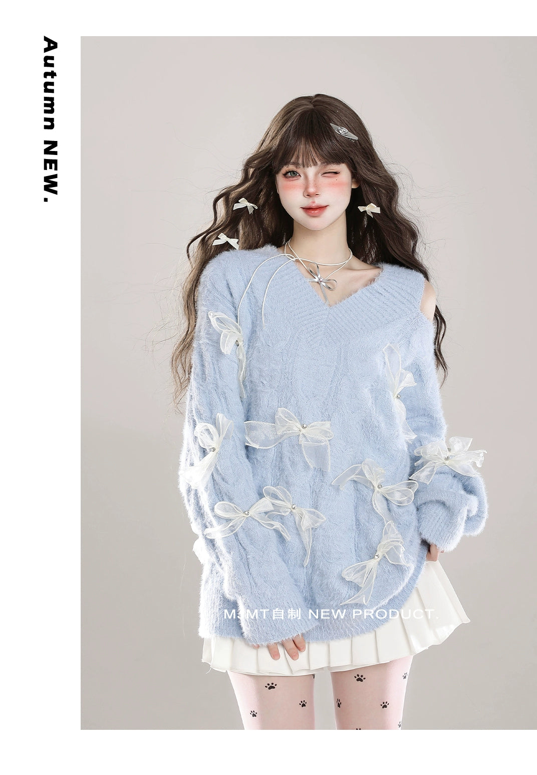 Sweet Winter Sweater, Open-Shoulder, Ribbon Bows 44070:795157