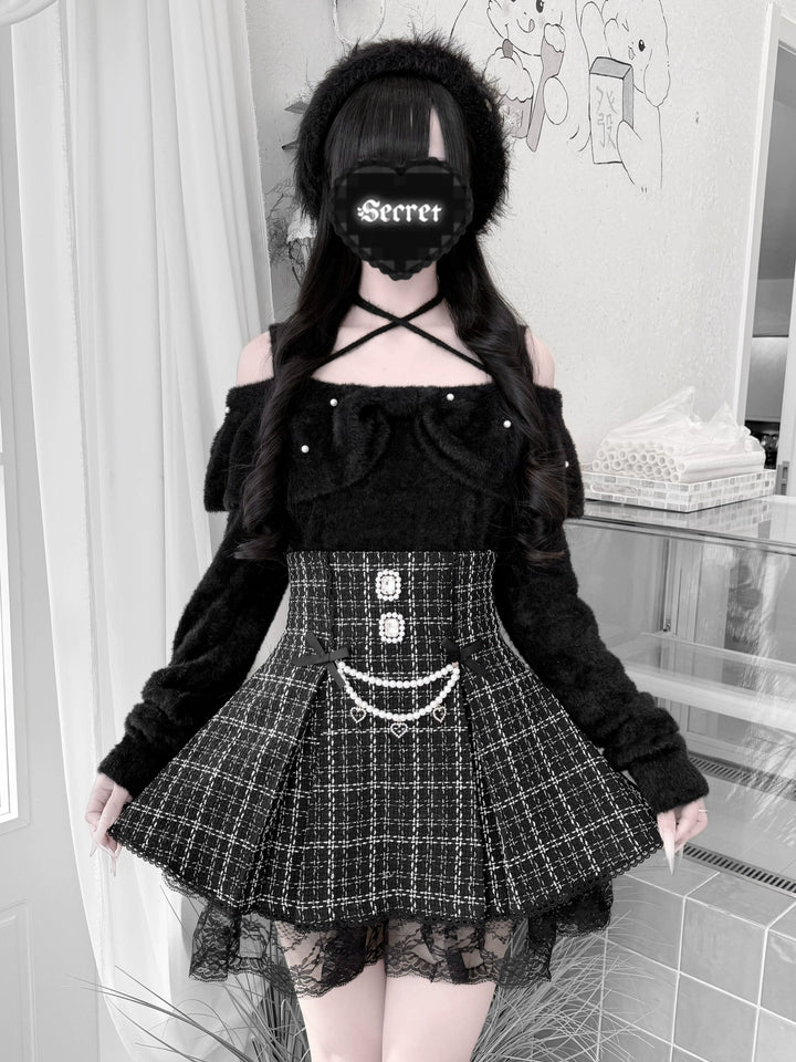 Jirai Kei Open-Shoulder Sweater, Faux Mink Plush 44156:797395