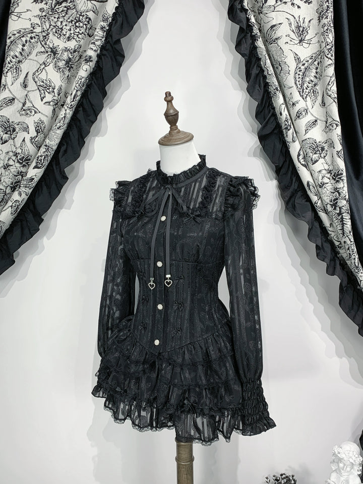 Jirai Kei Blouse & Bloomers Set, Ruffled Stand Collar (M) 44959:831586