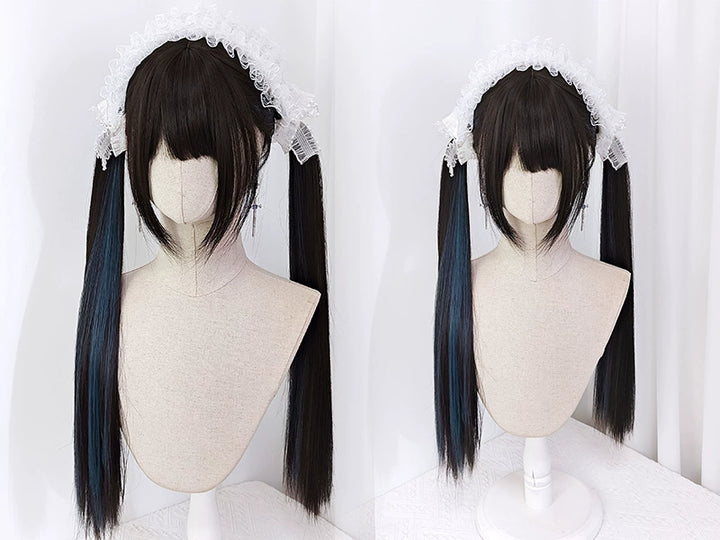 Jirai Kei Dark Brown Hidden Highlight Dyeing Haze Blue Wigs 22050:325280