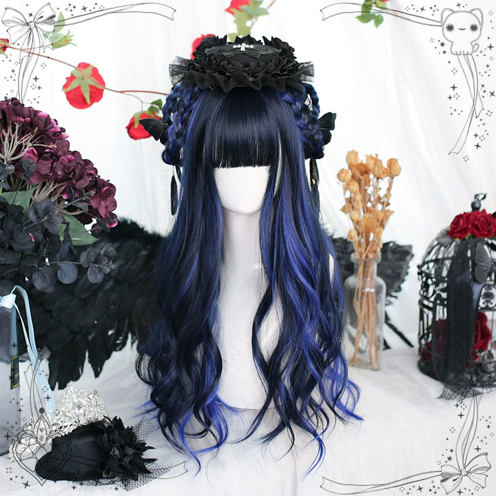 Lolita Wig Blue Black Wig With Big Waves Long Wig 35620:496302 35620:496302