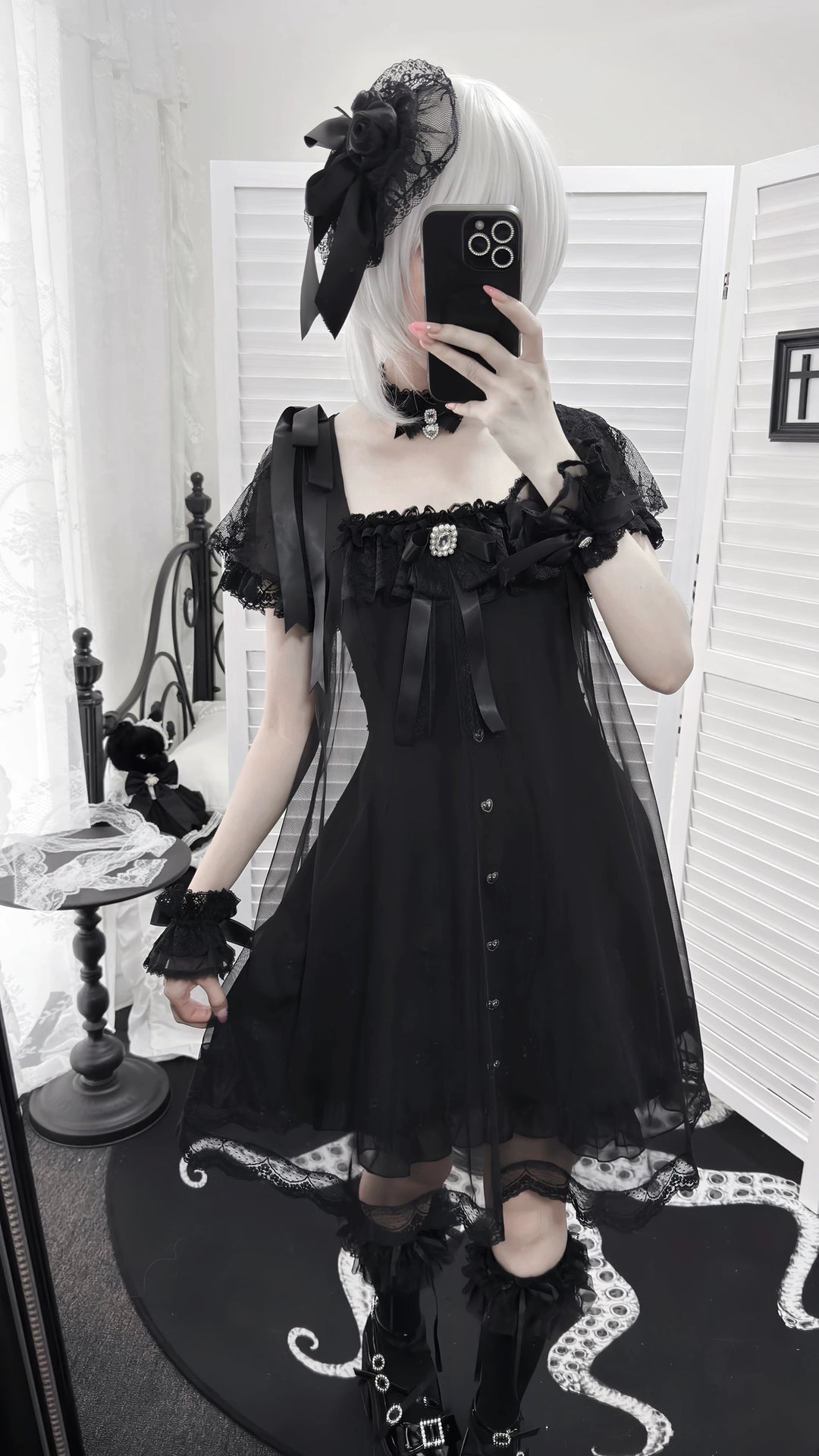 Jirai Kei Tulle Overlay Dress, Square Neckline 45558:855524