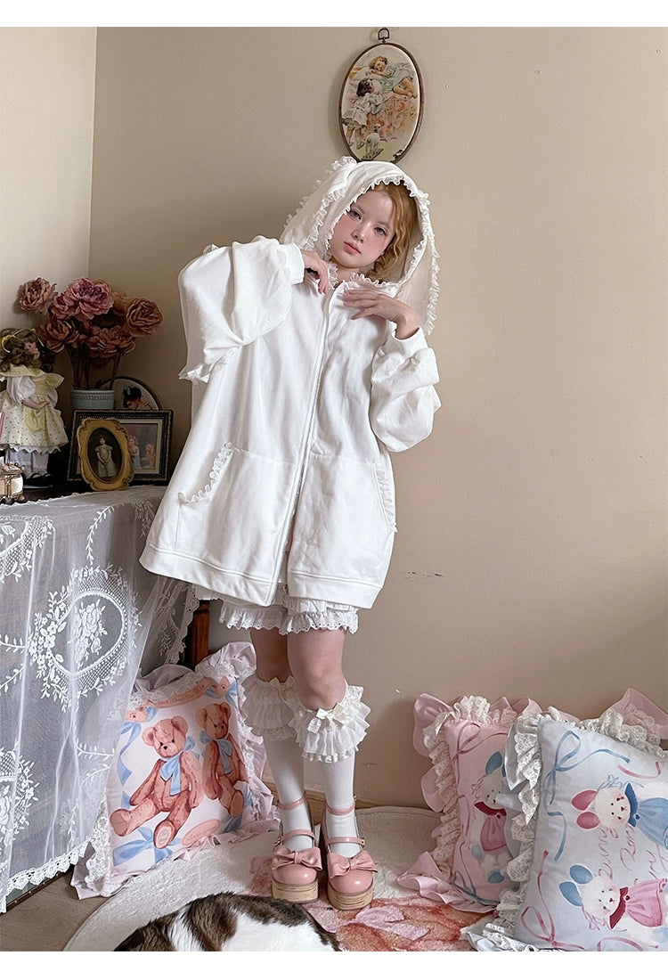 Fairy Kei Bunny Ears Hoodie Lace Coat Multicolor 22654:345436