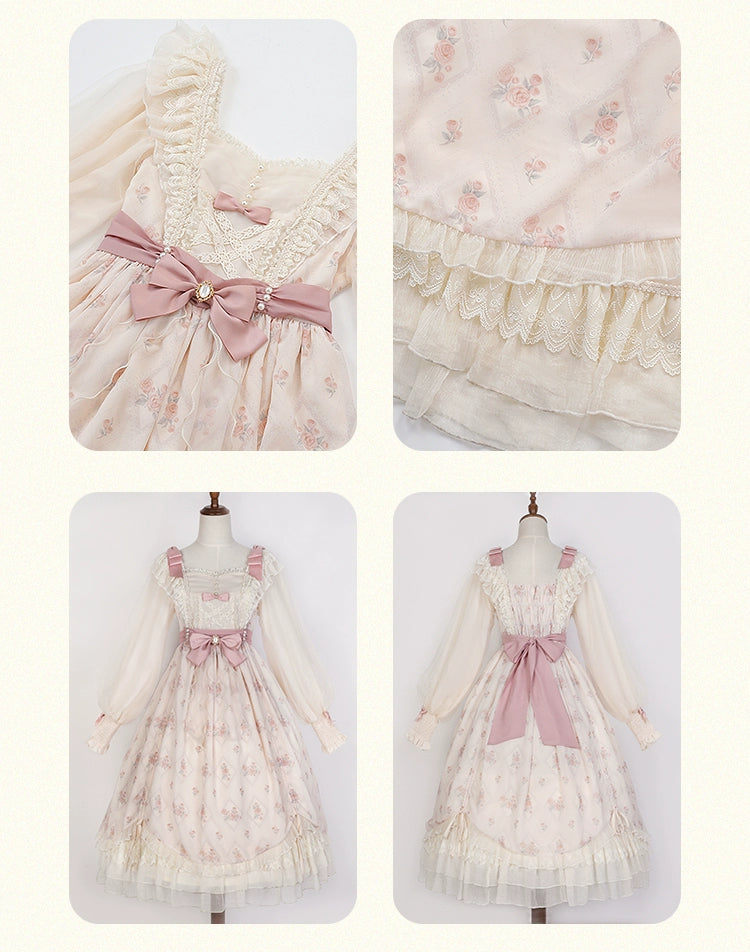 Elegant Lolita Dress Cottagecore Dress Long-Sleeved Beige Dress 36470:515862 36470:515862