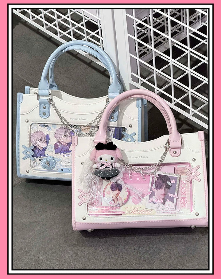 Y2K Square Shaped Ita Bag, Clear Window & Star Chain 45418:848161