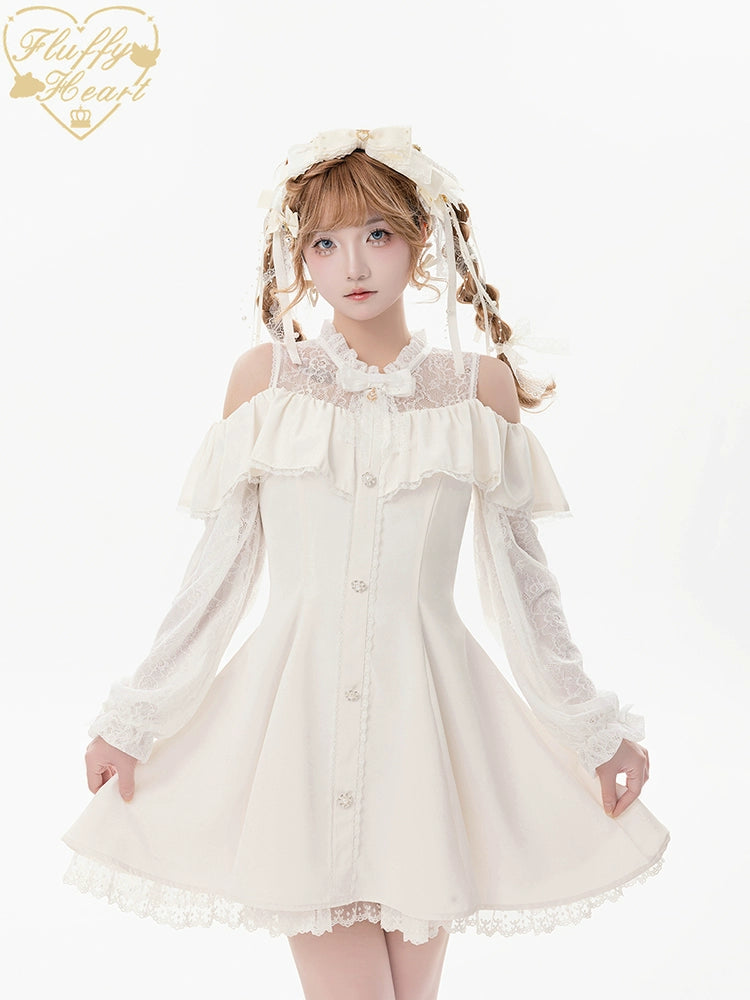 Jirai Kei Dress Set Ryousangata Dress Drop Shoulder Dress 37122:551958