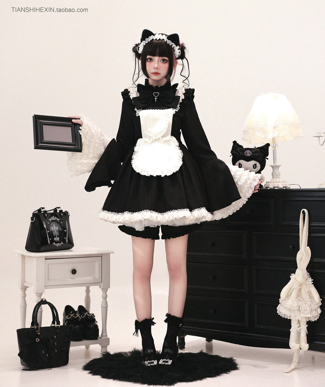 Maid-Inspired Dress Outfit, Detachable Apron 44427:807841